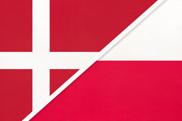 Denmark and Poland, symbol of country. Danish vs Polish national flags