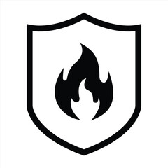 fire shield icon. fire & flame protection icon sign symbol, vector illustration