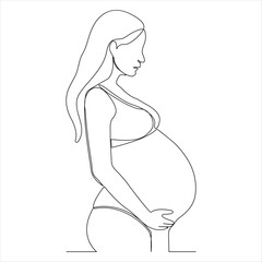 Single line continuous drawing of pregnant women's and concept international mother day,women's day vector illustration