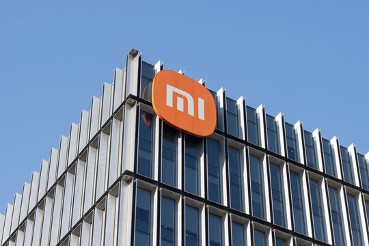 Beijing, China - Aug 28, 2023: Xiaomi logo is seen at its headquarters in Haidian District, Beijing, China. Xiaomi, Inc. manufactures and distributes smartphones and consumer electronics. 
