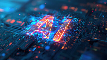 Obraz premium AI on a Circuit Board: A Digital and Futuristic Concept with Blue and Orange Lights