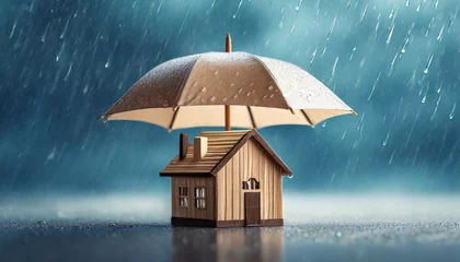 Fotobehang Safe Haven in the Storm: Home Insurance and Protection Under a Blue Rainy Sky" © Sadaqat