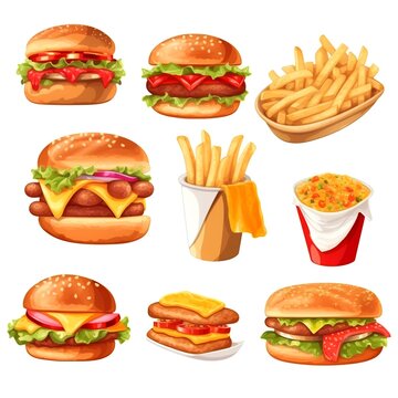 Fast foods set isolated on white background

