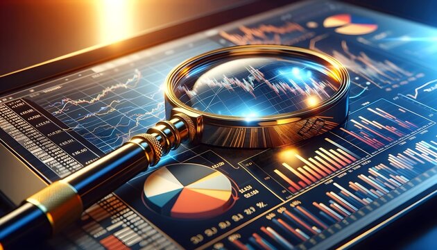 Generative AI. Business audit stock financial finance management on analysis data strategy with graph accounting marketing or report chart economy investment research profit concept. 