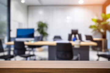 blurred for background. personal office desk for boss office room, personal office desk for boss office room, this background is ideal for online meeting background or educational meeting - obrazy, fototapety, plakaty