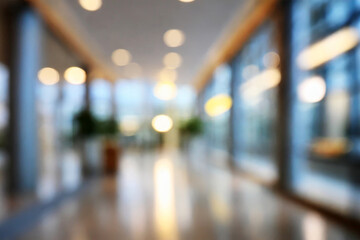 blurred for background. office building interior, empty hall in the modern office building. empty open space office. panoramic windows and beautiful lighting - Powered by Adobe