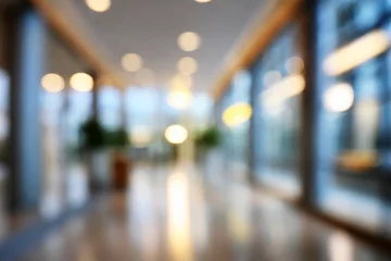 Fotobehang blurred for background. office building interior, empty hall in the modern office building © ATRPhoto