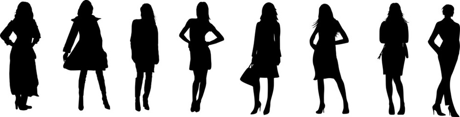 Frauen - 8 weibliche Fashion Silhouetten - obrazy, fototapety, plakaty