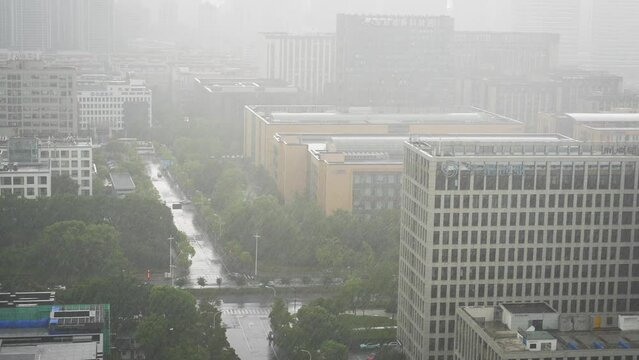 city road in rain