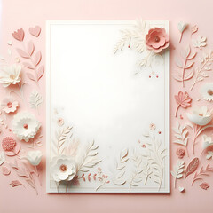 Valentine's day card with beautiful floral element and flower minimal and vintage and retro style concept white and pink tone color