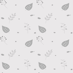 Seamless pattern with gray plants and leaves