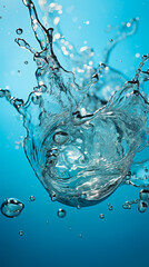 splashes of water on a blue background, space for text