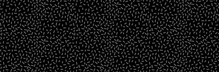 Small dash monochrome seamless pattern. Scattered organic line element on black background. Vector illustration for textile, wallpaper, decor.  - obrazy, fototapety, plakaty