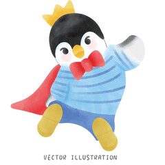 Charming Penguin with Blue Clothes and Yellow Crown Winter Wildlife Art