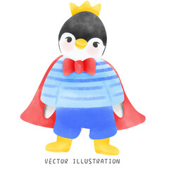 Charming Penguin with Blue Clothes and Yellow Crown Winter Wildlife Art