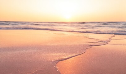 Fototapeta na wymiar Closeup of woman feet walking on sand beach during a golden hour sunset from AI Generative