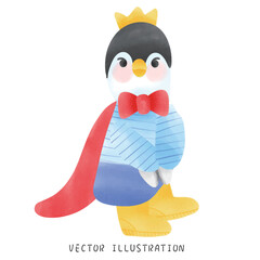 Charming Penguin with Blue Clothes and Yellow Crown Winter Wildlife Art