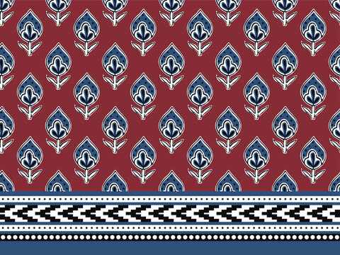 BLOCK FLORAL ALL OVER PRINT SEAMLESS PATTERN WITH BORDER VECTOR ILLUSTRATION