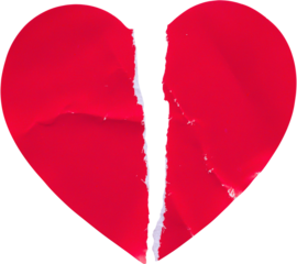 Red color broken heart shape sticker isolated on white background