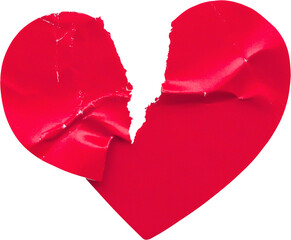 Red color broken heart shape sticker isolated on white background