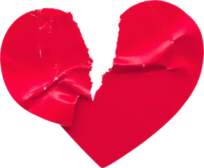 Red color broken heart shape sticker isolated on white background