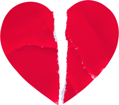 Red color broken heart shape sticker isolated on white background