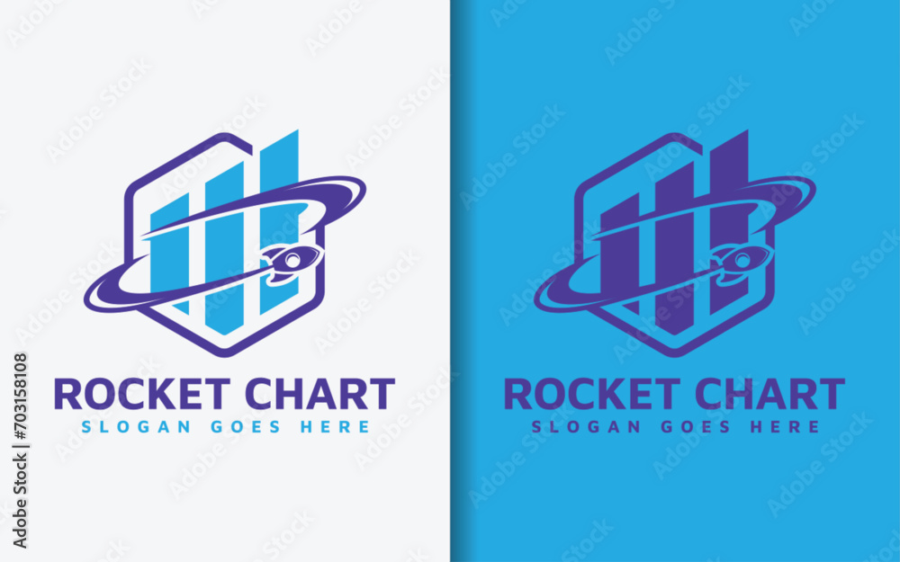 Aufkleber Rocket Chart Logo Design. Minimalist Hexagon with Chart Stats Inside Combined with Rocket Design Concept. Vector Logo Illustration.