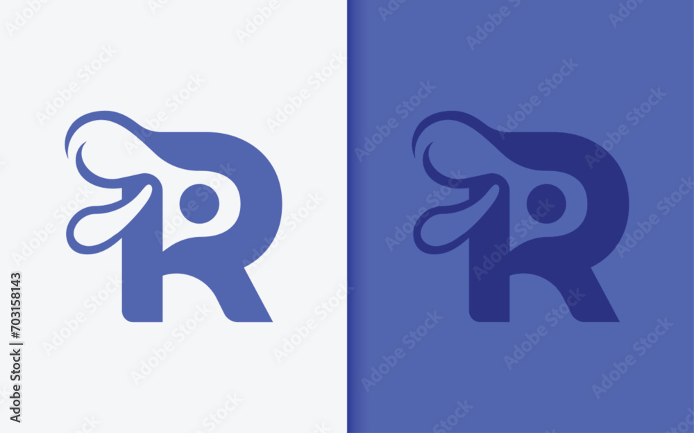 Poster abstract initial letter r logo design combined with minimalist rabbit head design concept. vector lo