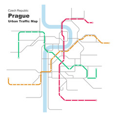 Layered editable vector illustration of Urban Traffic Map of Prague,Czech Republic - obrazy, fototapety, plakaty