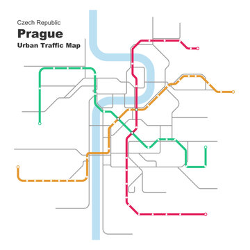 Layered editable vector illustration of Urban Traffic Map of Prague,Czech Republic