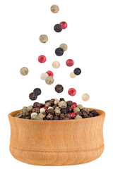 Levitation of peppercorns isolated on transparent background.