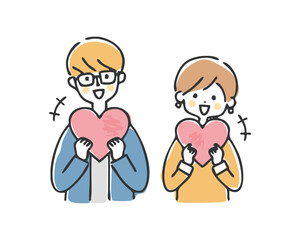 ハートを持っている男女のイラスト