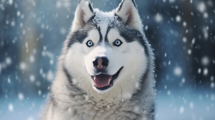 Naklejka premium siberian husky dog in snow