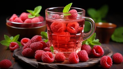 Close-up of raspberry fruit tea