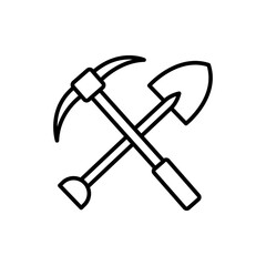Shovel and pickaxe outline icons, minimalist vector illustration ,simple transparent graphic element .Isolated on white background