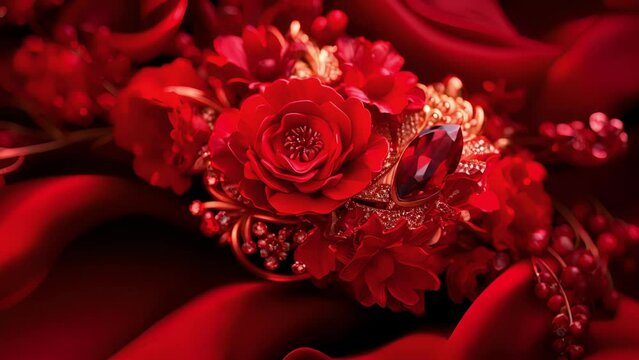 Shades of ruby and ayst blend seamlessly, creating a mesmerizing masterpiece that exudes a sense of luxurious opulence and ity.
