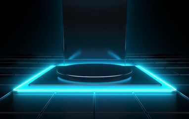 futuristic gaming esports cyan neon glass display podium