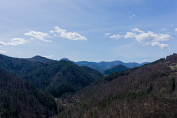 Obraz premium View to hill with trees and cloudy sky