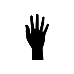 Black silhouette of open hand on white background, five fingers spread, flat vector illustration for design and symbolism.