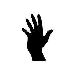 Vector silhouette of a black hand with spread fingers on a white background, an image to represent gestures and body language.