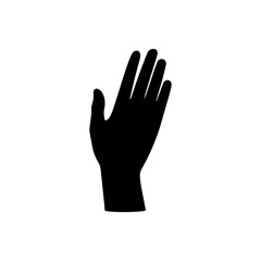 Silhouette of hand curved up on white background, black illustration, flat design.
