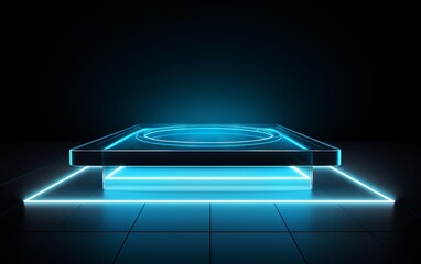futuristic gaming esports cyan neon glass display podium