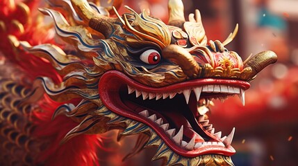 Fototapeta premium Traditional dragon dance festival. Chinese New Year celebration