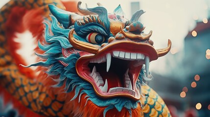 Traditional dragon dance festival. Chinese New Year celebration - obrazy, fototapety, plakaty