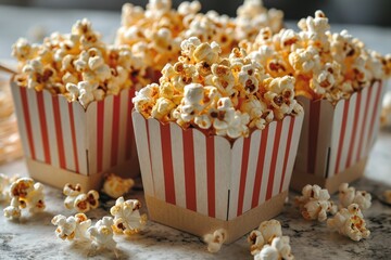 popcorn popping in striped cardboard bucket professional advertising food photography