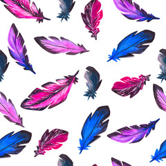 Beautiful seamless summer pattern seamless pattern multicolored feather blue pink and purple color design for fashion, fabric, textile and all prints