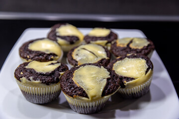 Close-up of fresh homemade Chocolate-Cheesecake Muffins