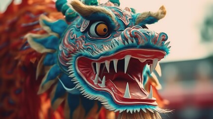 Fototapeta premium Traditional dragon dance festival. Chinese New Year celebration