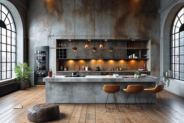industrial kitchen design with concrete professional advertising photography