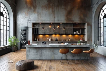 Fotobehang industrial kitchen design with concrete professional advertising photography © MeyKitchen